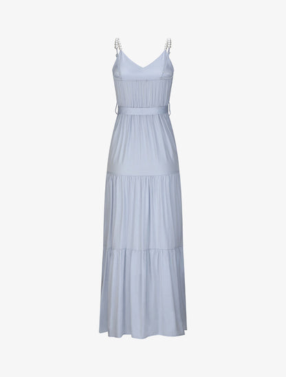 Robe longue empire unie à bretelles à perles - Bleu clair - 2