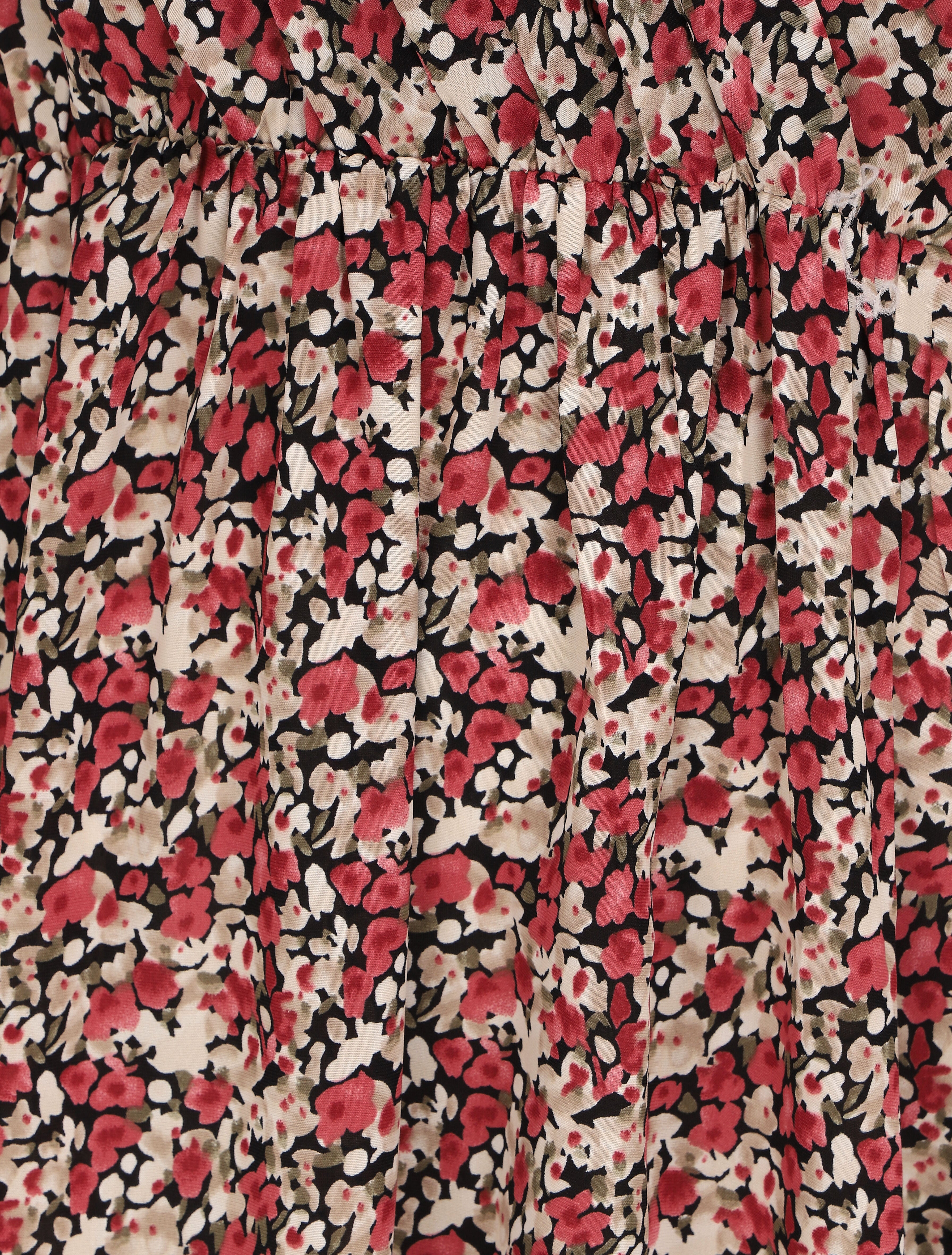 Robe longue empire imprimé fleuri à fines bretelles - Noir - 3