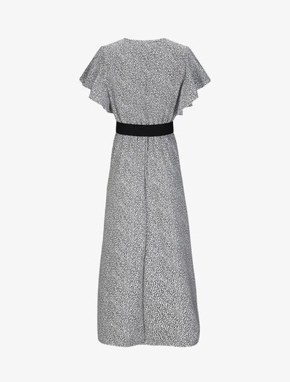 Robe longue empire imprimé fleurs à manches volantées - Blanc - 2