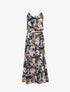 Robe longue imprimé feuilles tropicales à bretelles en cordelettes - Marine - 1