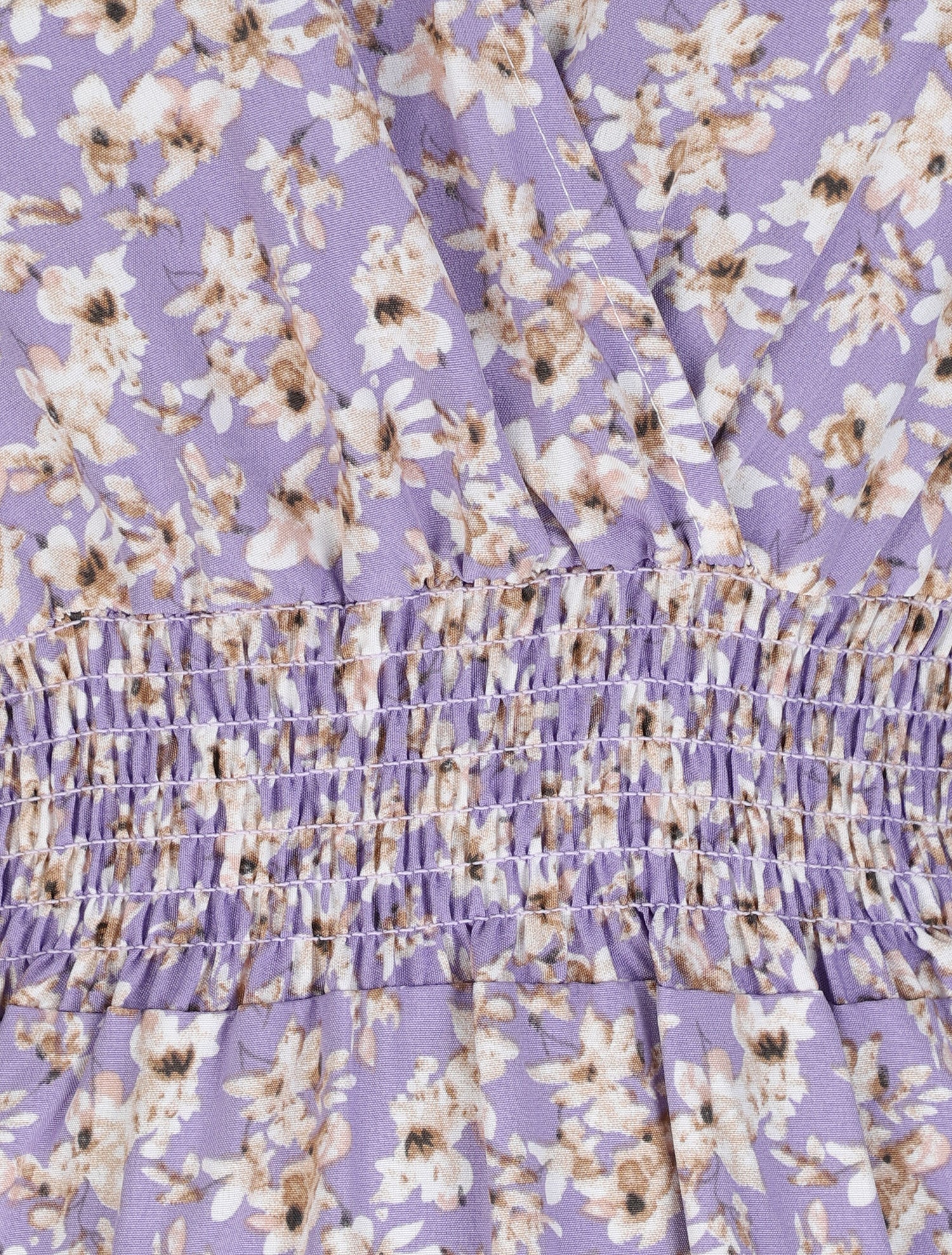 Robe longue empire à épaules volantées imprimé fleurs de cerisier - Lilas - 3