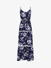 Robe longue patineuse imprimé fleurs contrastantes - Bleu - 5