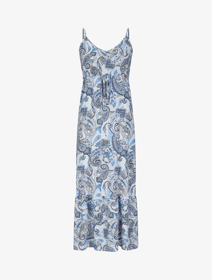 Robe longue empire imprimé cachemire à bretelles - Bleu - 4