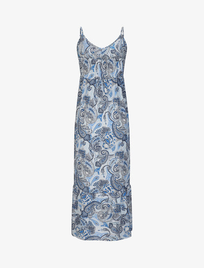 Robe longue empire imprimé cachemire à bretelles - Bleu - 2