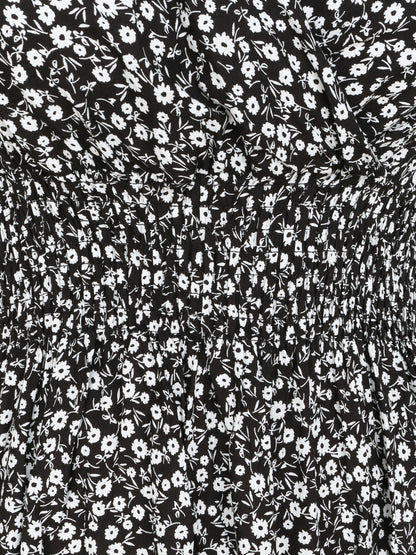 Robe longue cintrée imprimé petites fleurs - Noir - 3