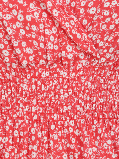 Robe longue cintrée imprimé petites fleurs - Rouge - 3