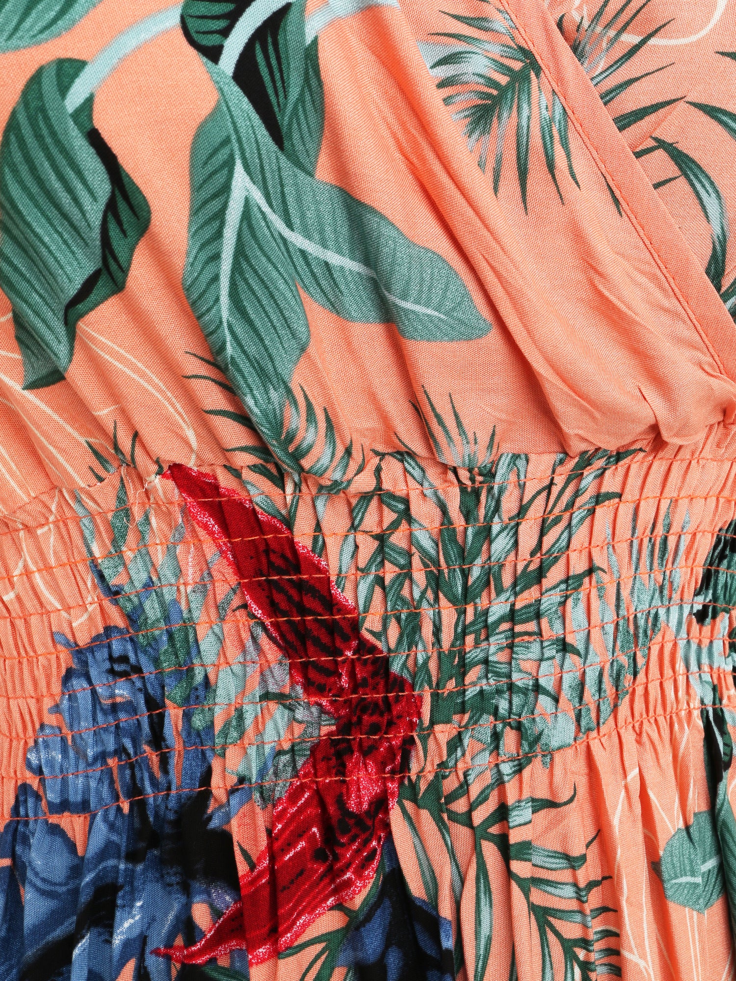 Robe longue cintrée imprimé grandes fleurs tropicales - Rose saumon - 4