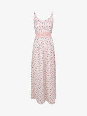 Robe longue imprimée petites fleurs à boutons décoratifs - Rose - 1