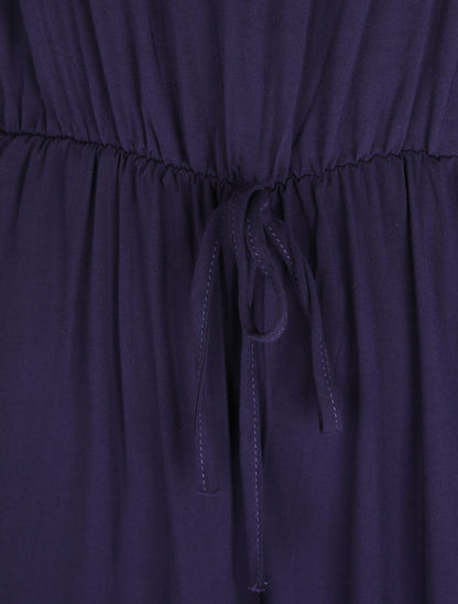 Combinaison fluide à col en dentelle - Marine - 3