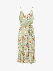 Robe longue cintrée imprimé fleurs - Vert clair - 1