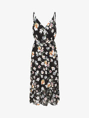 Robe longue cintrée imprimé fleurs - Noir - 1