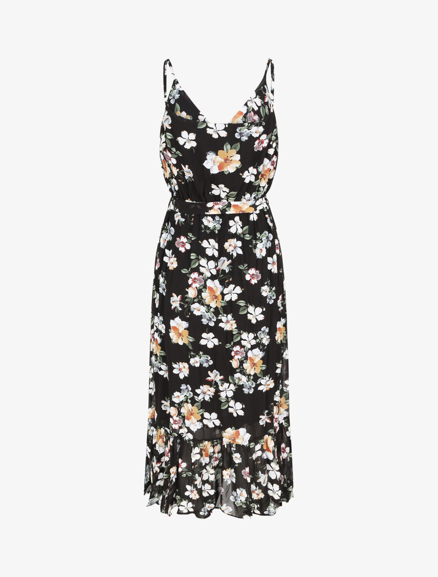 Robe longue cintrée imprimé fleurs - Noir - 2
