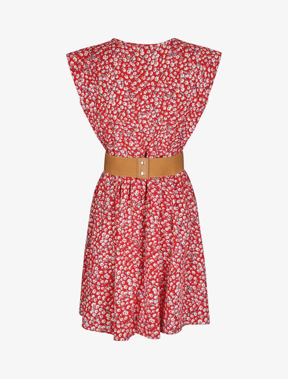 Robe à col V boutonné - Rouge - 2
