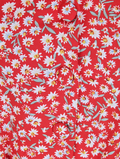 Robe à col V boutonné - Rouge - 3