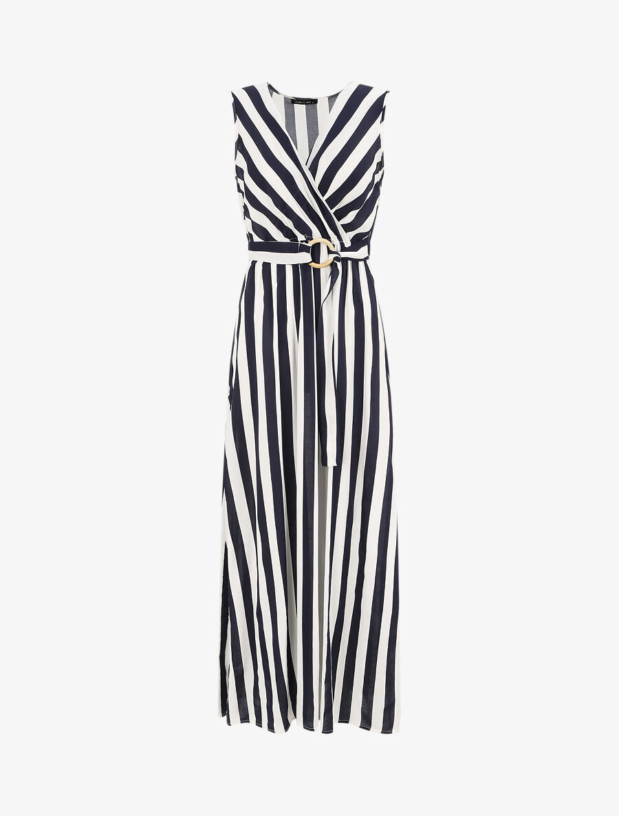 Robe longue empire imprimé rayé - Marine - 1
