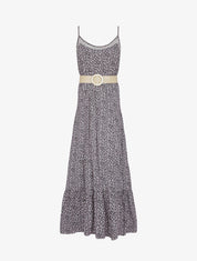 Robe longue à col à détail tulle - Noir - 6