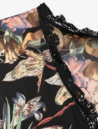 Robe longue en coton imprimé fleurs tropicales - Noir - 3