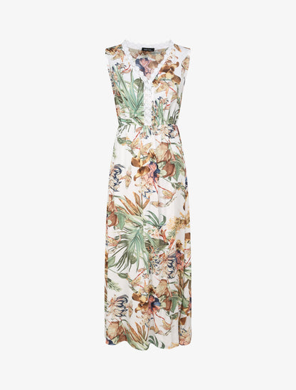 Robe longue en coton imprimé fleurs tropicales - Blanc - 1