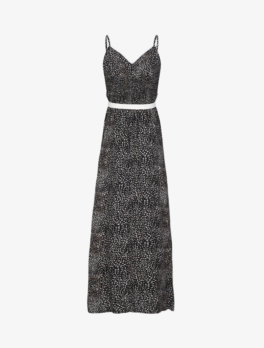 Robe longue patineuse à col dentelle et imprimé moucheté - Noir - 2