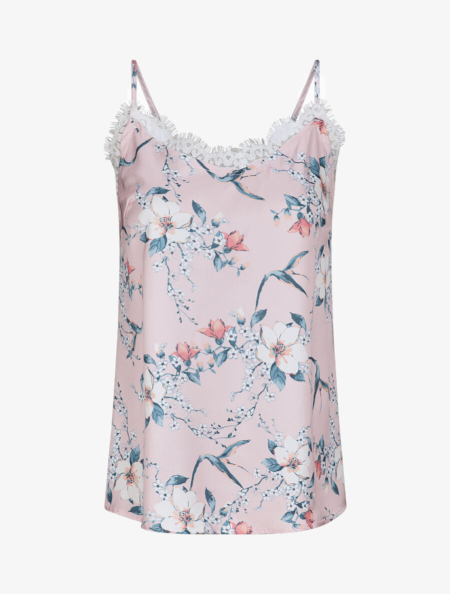 Caraco satiné à imprimé fleuri - Rose clair - 1