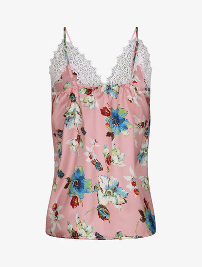 Caraco satiné à dentelle ajourée - Rose - 2