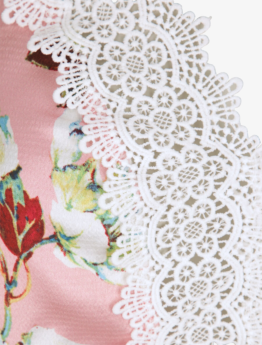 Caraco satiné à dentelle ajourée - Rose - 3