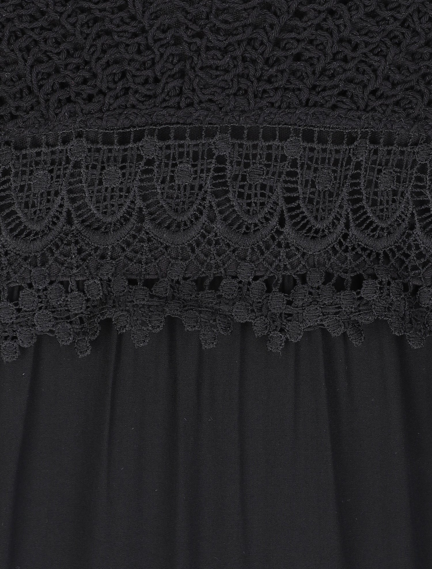Robe longue empire unie à buste en crochet - Noir - 3