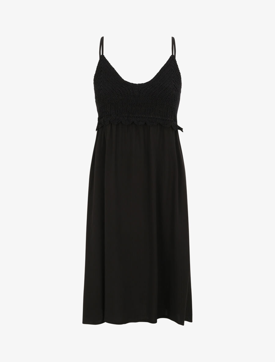Robe à col V à détail crochet - Noir - 1