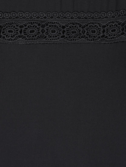Robe longue évasée unie à taille en crochet - Noir - 3