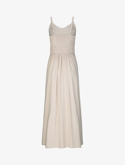 Robe longue évasée unie à taille en crochet - Beige - 2