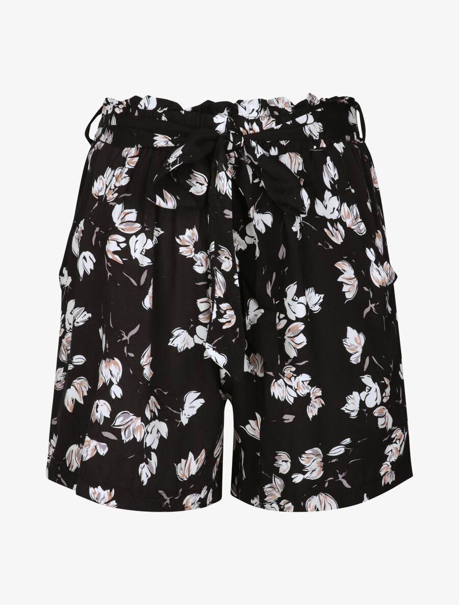 Short fluide imprimé tulipes - Noir - 1