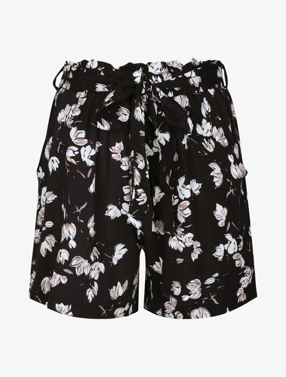 Short fluide imprimé tulipes - Noir - 1