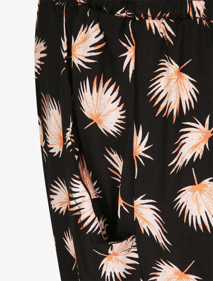 Pantalon harem imprimé feuilles de palmier - Noir - 3