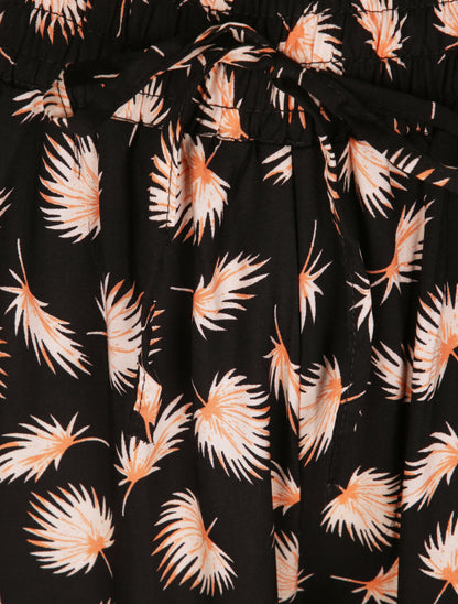 Pantalon harem imprimé feuilles de palmier - Noir - 5