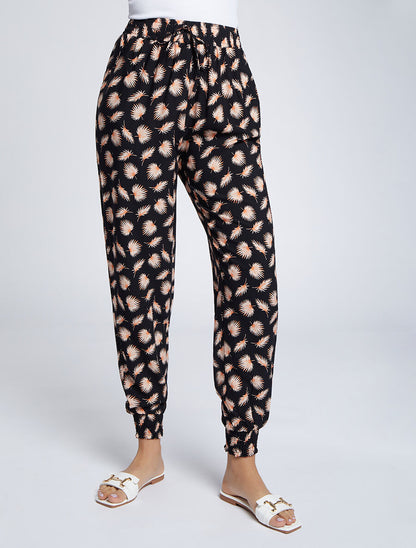 Pantalon harem imprimé feuilles de palmier - Noir - 4