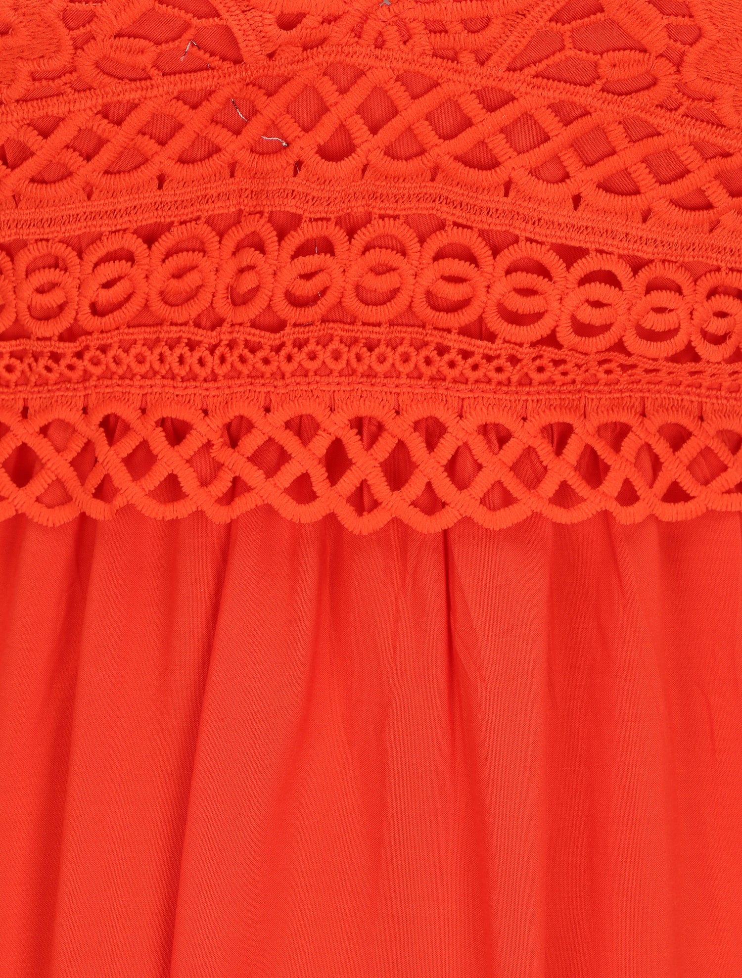 Robe courte à bretelles et dentelle - Corail - 3