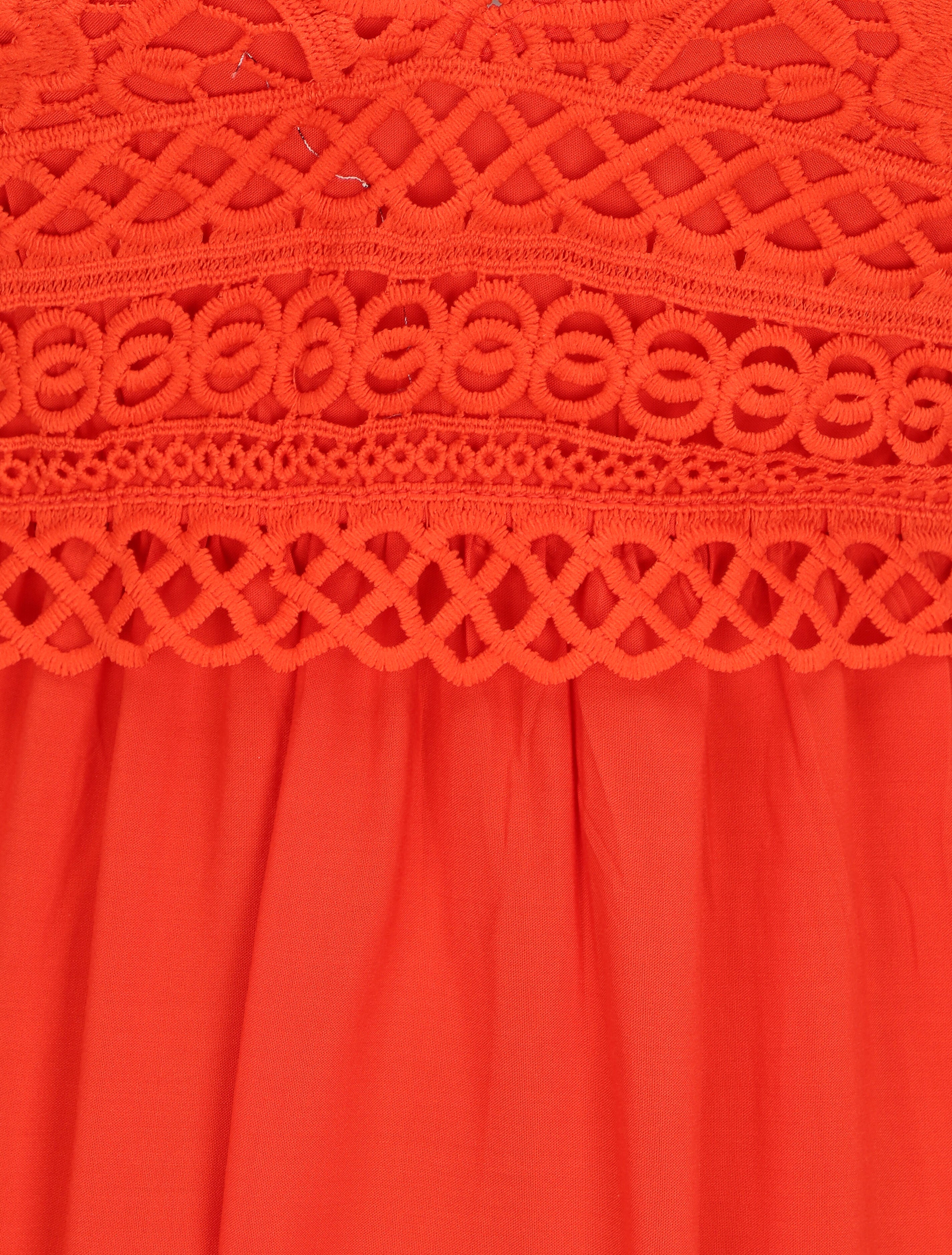 Robe courte à bretelles et dentelle - Corail - 3