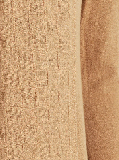 Gilet mi-long à col châle damier - Beige - 3