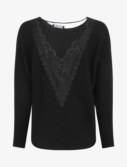 Pull à dos en dentelle - Noir - 4