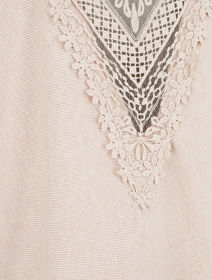 Pull à dos en dentelle - Beige - 4