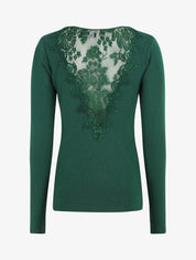Pull fin à dos en dentelle - Vert émeraude - 1