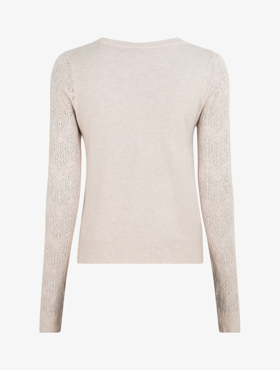 Gilet droit à manches en maille fantaisie - Beige - 2