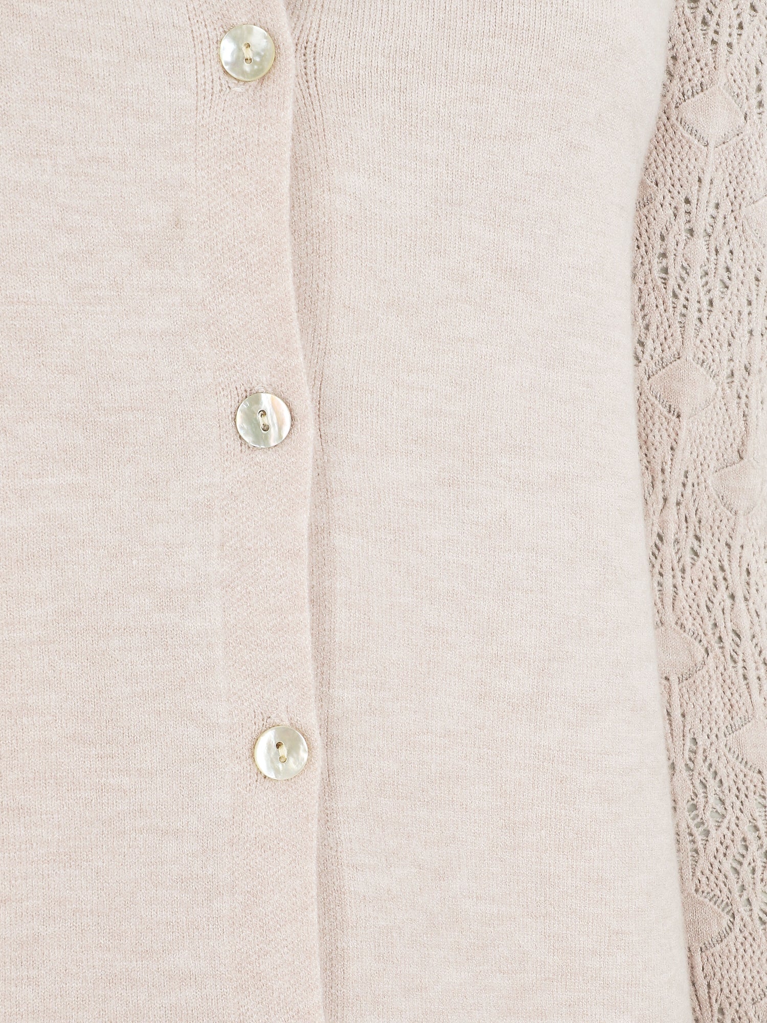 Gilet droit à manches en maille fantaisie - Beige - 3