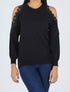Pull épaules ajourées en dentelle - Noir - 1
