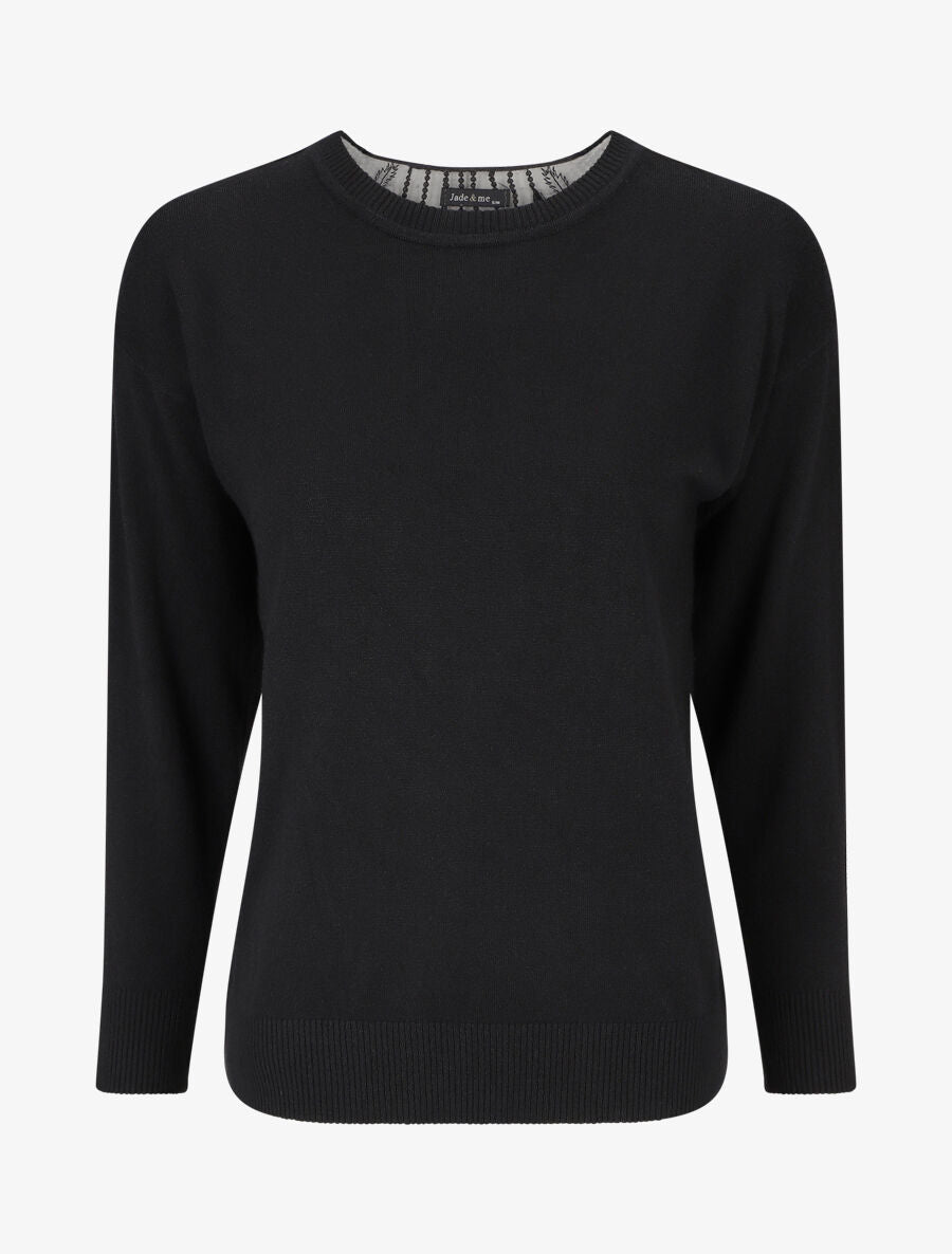 Pull manches 3/4 et dos fantaisie - Noir - 3