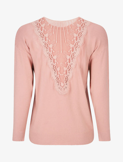 Pull manches 3/4 et dos fantaisie - Rose - 1