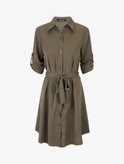 Robe chemise unie coupe droite - Kaki - 5