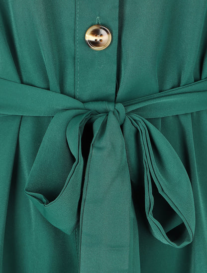Robe chemise à manches longues et boutons - Vert - 3