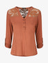 Top uni manches longues et dentelle - Camel - 1