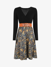 Robe évasée bi-matière imprimé cachemire - Marine - 4